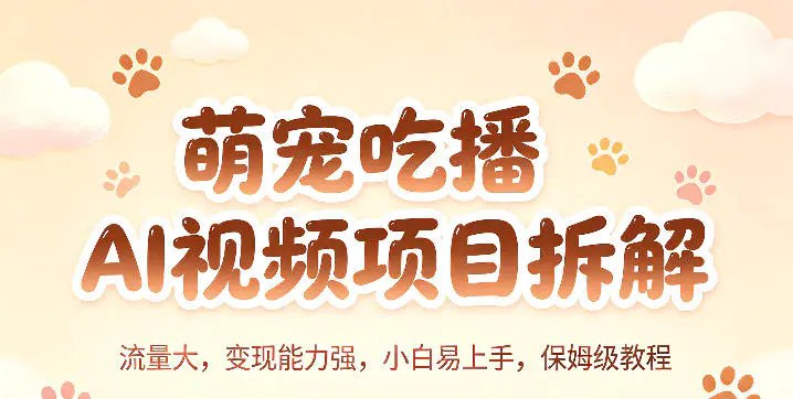 📌 #短视频 ✍️ 《萌宠吃播AI视频项目拆解 流量大 变现能力强 小白易上手 保姆级教程》📖 项目介绍：宠物赛道自带流量红利，AI生成萌宠干饭视频，无需实拍、不用出镜，小白零门槛就能上手