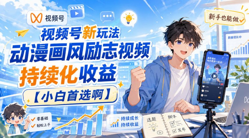 📌 #视频号  | 活动线报 · 返佣平台✍️ 《视频号新玩法动漫画风励志视频 持续化收益【小白首选】》📖 项目介绍：这个玩法是新拆解的，视频条条都是爆款，全部靠AI生成，人工手动混剪即可！适合小白，能够真正带来复利收益的玩法