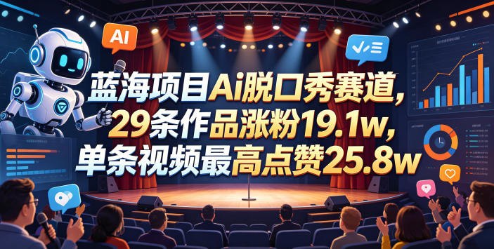 📌 #短视频  | 活动线报 · 返佣平台✍️ 《蓝海项目Ai脱口秀赛道 29条作品涨粉19.1w 单条视频最高点赞25.8w【详细教学】》📖 项目介绍：AI脱口秀是公认的流量蓝海赛道，竞争小、传播强、起号快，无需真人出镜、无需专业设备，单人即可全程操作，轻松打造高热度虚拟脱口秀IP