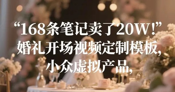 📌 #小红书 ✍️  《168条笔记卖了20W！婚礼开场视频定制模板 小众虚拟产品》💡  项目介绍：婚庆赛道–婚礼开场动画，冷门小众虚拟服务赛道，通过小红书，闲鱼等平台转卖或者定制，信息差玩法，不需要剪辑，套用模版发布作品和交付即可，制作简单