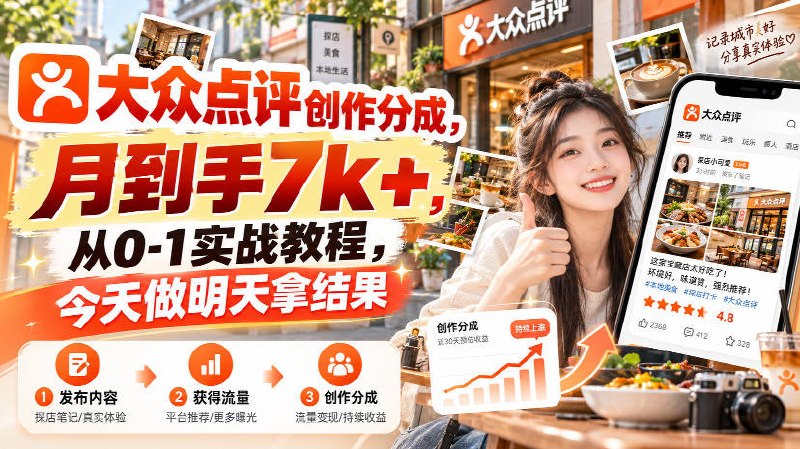 📌 #奇技淫巧  | 活动线报 · 返佣平台✍️ 《大众点评创作分成 月到手7k+ 从0-1实战教程 今天做明天拿结果》📖 项目介绍：大众点评创作分成是适配普通人的零门槛线上轻副业，无需本金、人脉与天赋，仅依靠碎片化时间和执行力即可操作，当下入局人数少，是低成本增收的优质捡漏项目