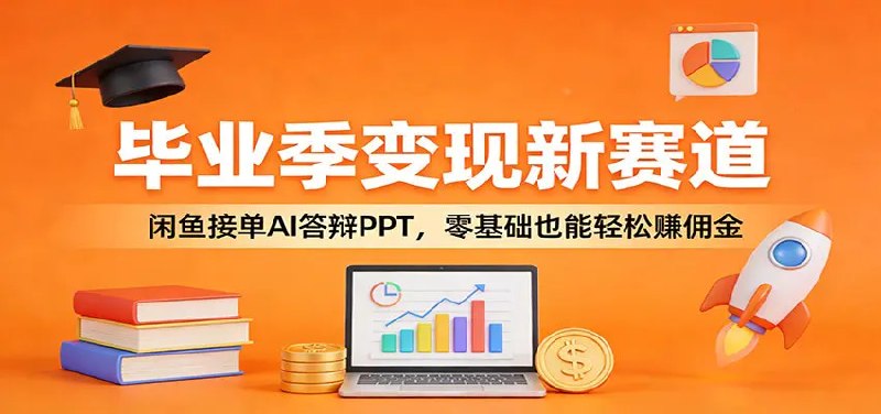📌 #闲鱼 ✍️ 《毕业季变现新赛道 闲鱼接单AI答辩PPT 零基础也能轻松赚佣金》💡 项目介绍：课程精准抓住毕业生答辩 PPT 制作的核心需求，传授 AI 快速制作高质量答辩 PPT 的技巧，同时详细拆解闲鱼开店全流程，从店铺搭建、引流获客到接单交付，每一步都有清晰指导