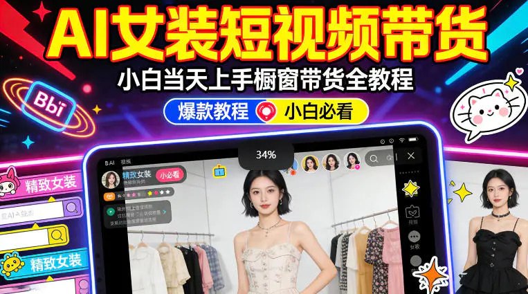 📌 #短视频 ✍️ 《AI女装短视频橱窗带货 小白零门槛当天上手 高佣金爆款轻松賺》📖 项目介绍：AI女装短视频橱窗带货项目打破所有壁垒，纯小白当天看完教程就能上手操作，全程借力AI搞定核心素材，低门槛易操作，高佣金应季女装直接賺，新手也能轻松开启橱窗带货变现