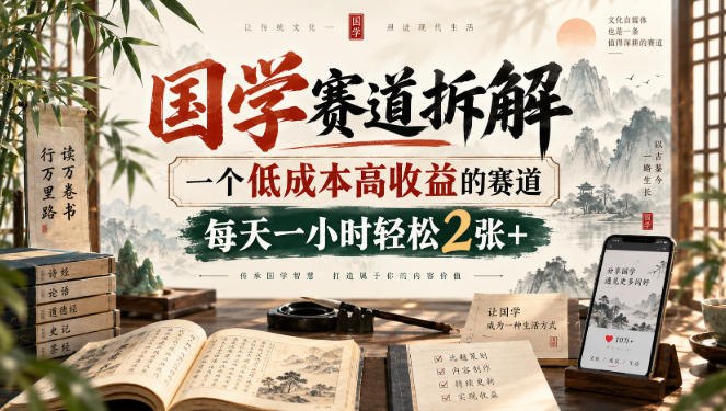 📌 #短视频  | 活动线报 · 返佣平台✍️ 《国学赛道拆解，一个低成本高收益的赛道，每天一小时轻松2张+》📖 项目介绍：国学赛道长期可玩项目，操作简单，小白可操作，附带详细教程，轻松日入2张+