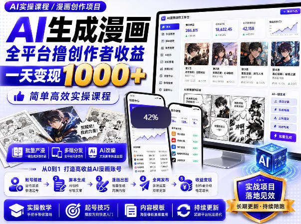 📌 #短视频  | 活动线报 · 返佣平台✍️ 《AI生成漫画全平台创作者收益内部课程 实操最高单日变现1k+》📖 项目介绍：AI生成漫画近期火爆项目，全平台都可以操作，适合抖音、视频号、B站、哔站、爱奇艺等各大平台，最新民间俗语模板，条条都是爆款，看完直接动手变现