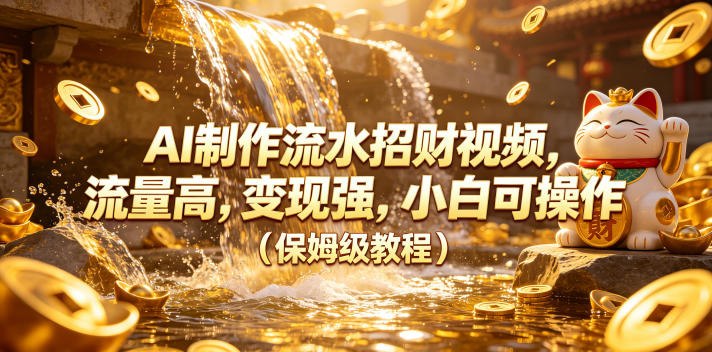 📌 #短视频  | 活动线报 · 返佣平台✍️ 《AI制作流水招财视频 流量高 变现强 小白可操作（保姆级教程）》📖 项目介绍：2026短视频超级红利赛道——AI流水招财视频，自带旺运、吸金属性，受众接受度高、完播率强、平台流量倾斜明显，流量大、转化稳、变现能力突出，零基础小白可直接上手复制操作