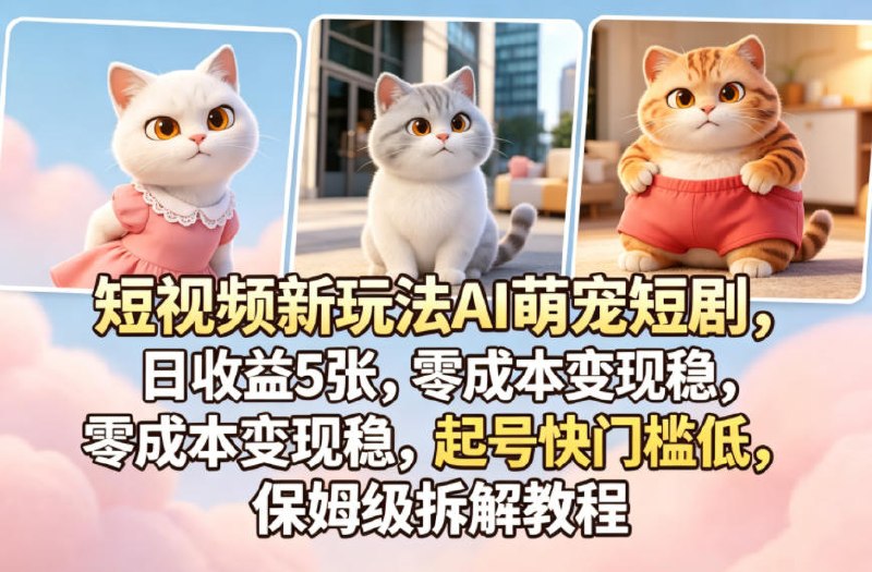 📌 #短视频  | 返佣平台✍️ 《短视频新玩法AI萌宠短剧 日收益5张 零成本变现稳 起号快门槛低》📖 项目介绍：零成本、低门槛、高流量、稳变现的短视频副业项目，依托AI技术打造「萌宠+短剧」双风口内容，精准踩中短视频平台流量密码，新手零基础可快速上手，轻松实现日收益500+，配套保姆级全流程拆解教程，直接复刻就能落地拿结果