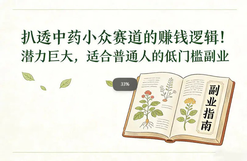 ✍️  《扒透中药小众赛道的賺米逻辑 潜力巨大 适合普通人的低门槛副业》💡  项目介绍：别一提到中药就觉得门槛高、要囤货、要懂专业知识 —— 这个赛道的赚钱逻辑，核心根本不是 “卖药材”，而是抓准 “中药 + 细分需求” 的信息差，靠轻资产玩法变现!今天直接把底层逻辑扒透，普通人照做就能挣米