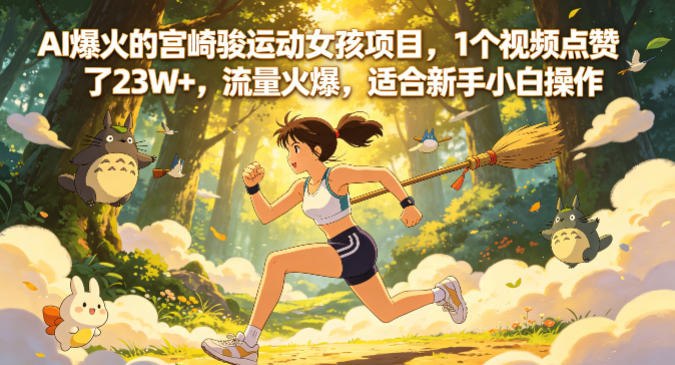 📌 #短视频 ✍️ 《AI爆火的宫崎骏运动女孩项目 1个视频点赞了23W+ 流量火爆》📖 项目介绍：这个项目是作用Ai制作宫崎骏风格的解压视频，流量大，视频由Ai直接生成简单好操作小白可以直接上手