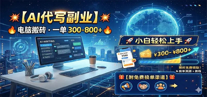 📌 #奇技淫巧 ✍️ 《AI代写副业 电脑搬砖 一单300-800+ 小白轻松上手 附免费接单渠道》📖 项目介绍：以前写稿要一天，现在用 AI 只要 5 分钟，效率就是钱