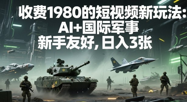 📌 #短视频✍️  《外面收费1980的短视频新玩法 AI+国际军事 新手友好》💡  项目介绍：利用AI工具制作国际军事视频，六个平台发布，收益翻倍增长，日入3张+【附详细教程】