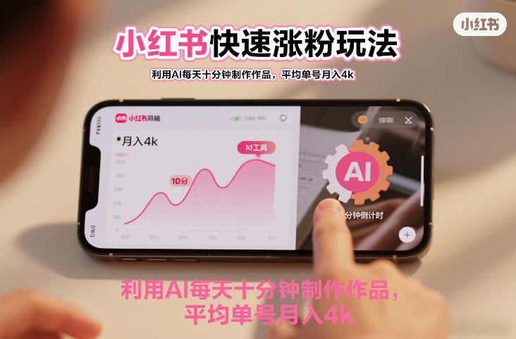 ✍️  《小红书快速涨粉玩法 利用AI每天十分钟制作作品》💡  项目介绍：这是一个可以长期做的项目，因为这个项目的需求是一个生活中一直存在的需求引起的，平均单号月入4k