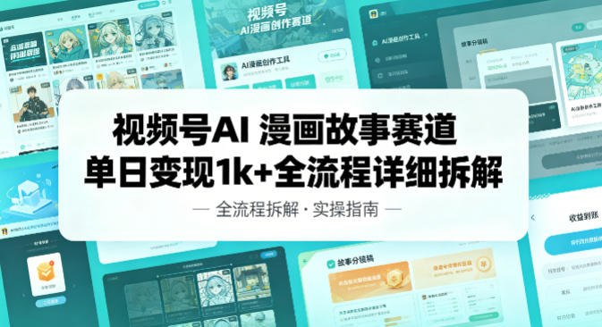 📌 #视频号 ✍️ 《视频号AI漫画故事赛道单日变现1k+全流程详细拆解》📖 项目介绍：这个项目是ai生成漫画＋利用混剪制作视频，操作简单，新手看完可以直接上手，视频号流量好，超详细的保姆级教程