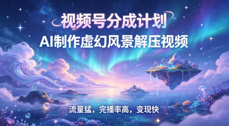 📌 #视频号  | 返佣平台✍️ 《视频号分成计划【AI制作虚幻风景解压视频】流量猛 完播率高 变现快》📖 项目介绍：精准踩中平台流量风口和大家日常解压的刚需，全是梦幻光影、超现实山水、治愈氛围感美景