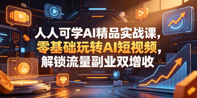 📌 #短视频  | 活动线报 · 返佣平台✍️ 《人人可学AI精品实战课 零基础玩转AI短视频 解锁流量副业双增收》📖 项目介绍：从AI基础认知入手，详解当下主流AI创作工具的全部核心功能，手把手教学万能提示词公式、AI生图、视频生成、提示词反推等核心技能，解决新手不会创作、画面劣质的核心痛点