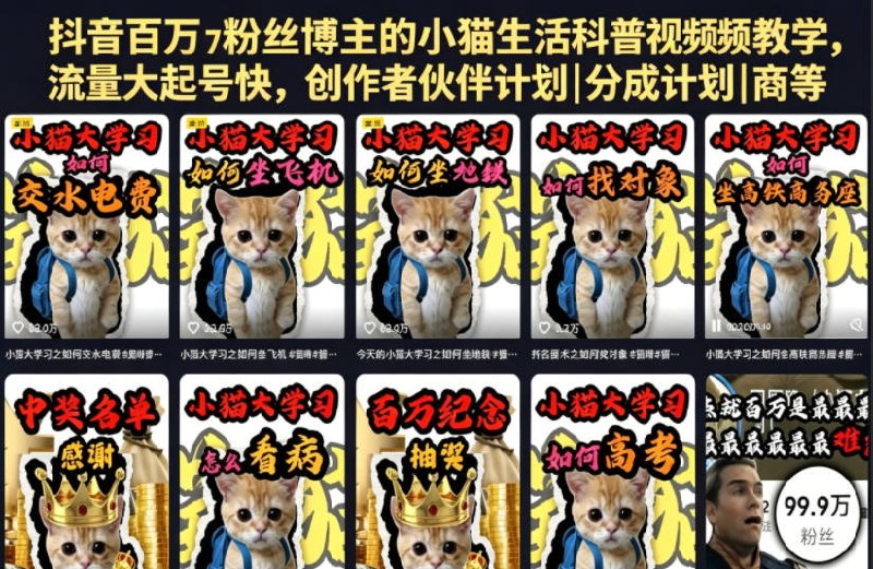 📌 #抖音  | 活动线报 · 返佣平台✍️ 《抖音百万粉丝博主的小猫生活科普视频教学 流量大起号快》📖 项目介绍：抖音生活科普、萌宠知识类赛道，是平台流量扶持最大、审核最宽松、变现最稳定的常青副业赛道