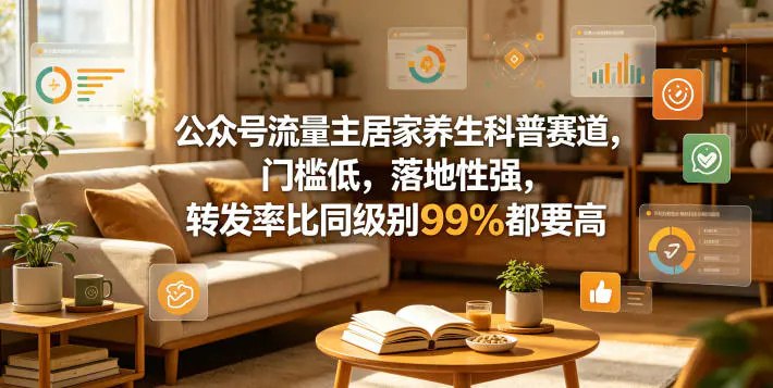 📌 #公众号  | 活动线报 · 返佣平台✍️ 《公众号流量主居家养生科普赛道 门槛低 落地性强 转发率比同级别99％都要高》📖 项目介绍：赛道直击全民高频刚需，换季不适、日常轻微病痛等均是大众常遇问题，精准抓住普通人怕麻烦、抗拒吃药的普遍心理，受众覆盖所有成年群体，基数极广